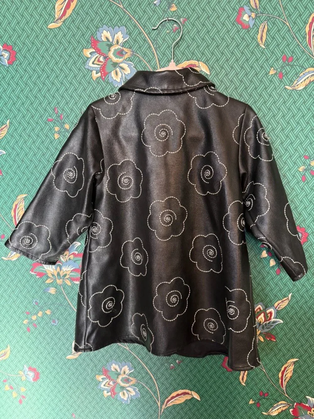 Toddler Faux Leather Floral Trench Coat
